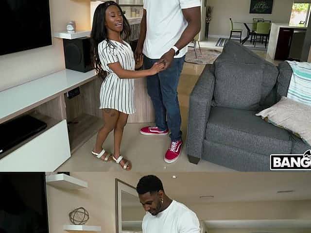 Skinny ebony model Mini Stallion moans while having hardcore sex