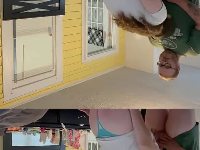 Railing my wife from behind then cumming on her breasts