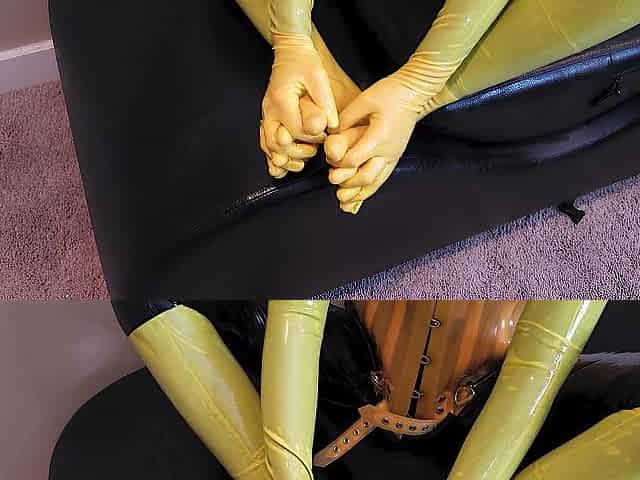 Yellow Latex Footjob & Tugjob - Rubber wench get u off with her hands & feet