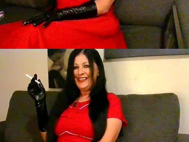 Housewife Smoking in Black Gloves