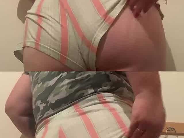 Skimpy play in butt shorts. Bazookas out. Hard climax. 4K