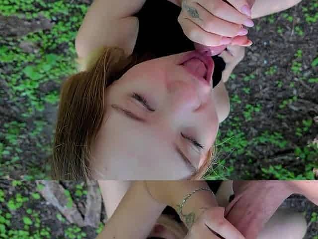 Cute porn model xKeryB masturbates her pussy and sucks her stepbrother's cock in the woods Talking P