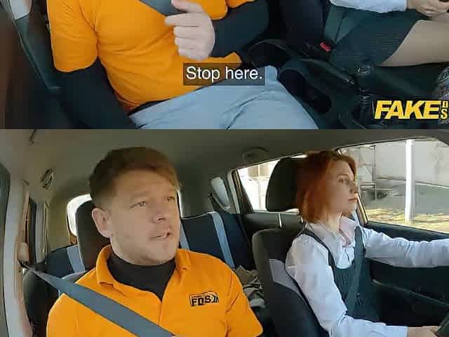 Redhead gets screwed at the driving school office - Fake Driving School