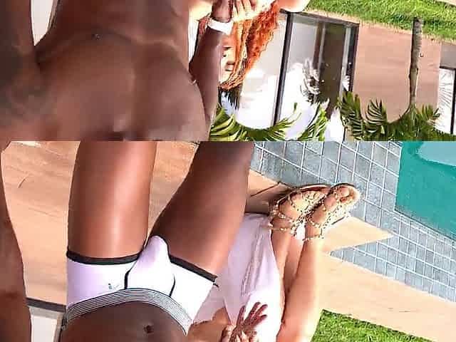 Large chocolate guy enjoys redhead gal's pink snatch