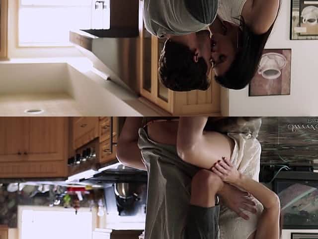 Milf in a wonderful white dress makes love in the kitchen