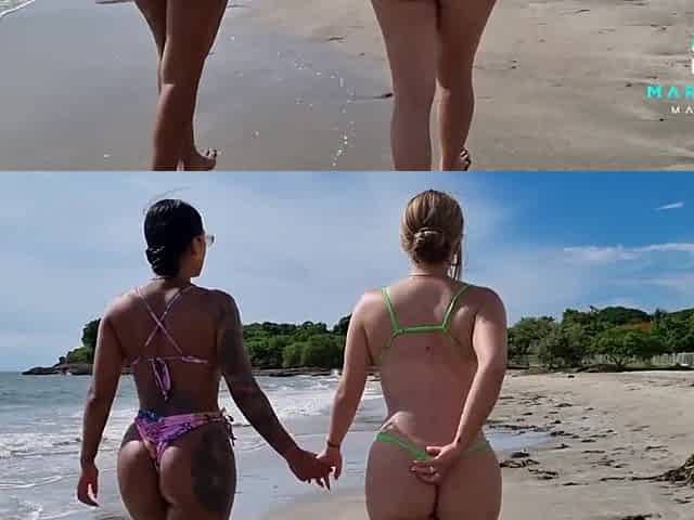 3 large squirts on the beach public - Colombian Lesbo - Mariana Martix