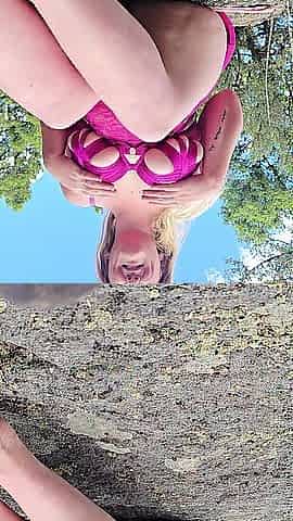 Pt. 1 golden-haired in pink underware squirting on feet in woods