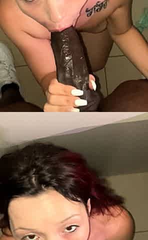Horny black diva gives wet interracial blowjob on pov