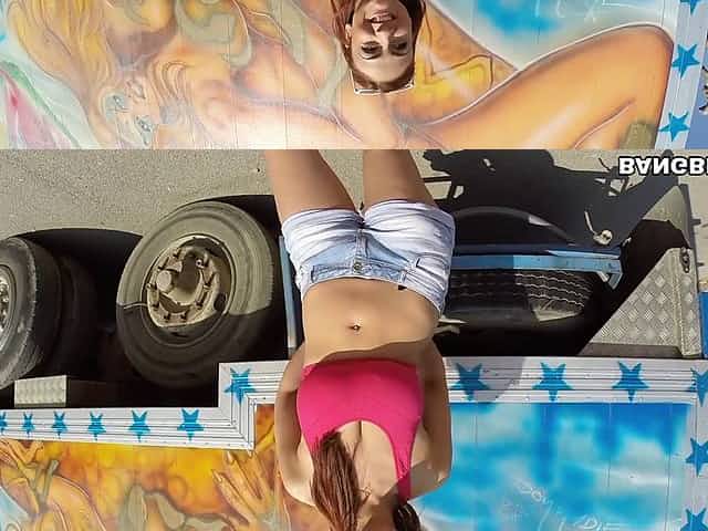 Sexy redhead with great juggs playing with a stranger's big cock
