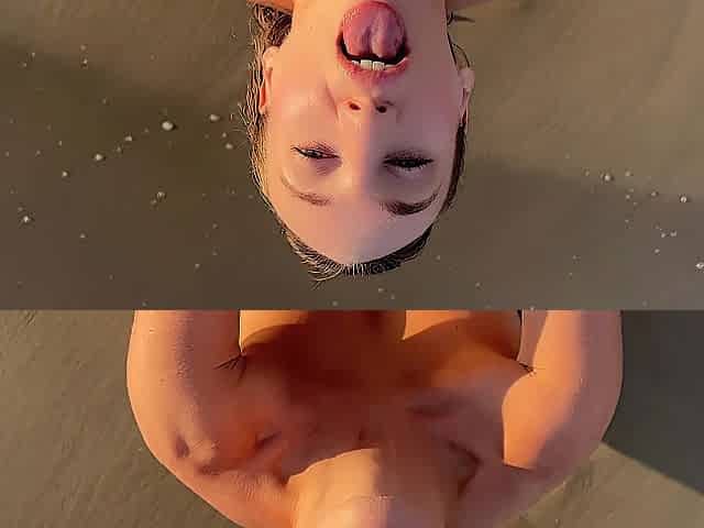 Hotty kneels with tongue hanging out willing for your impure finish on her face and bazookas