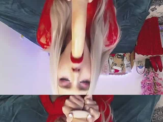 Blonde In A Red Lace Robe Jerking Off Her Pussy