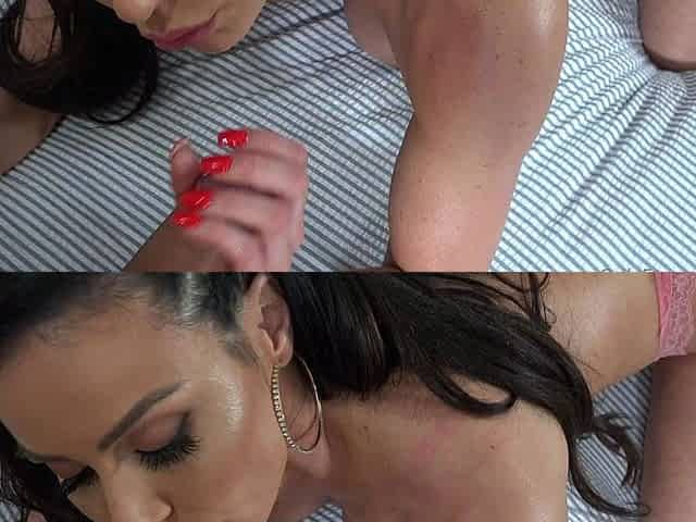 Brunette wife with big boobs gives blowjob