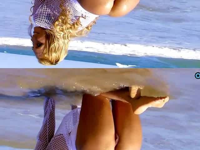 That guy's taking outdoor beach photography of his muse who shines like a golden-haired sun