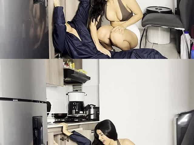 Brunette seductress working her big boobs and hot ass
