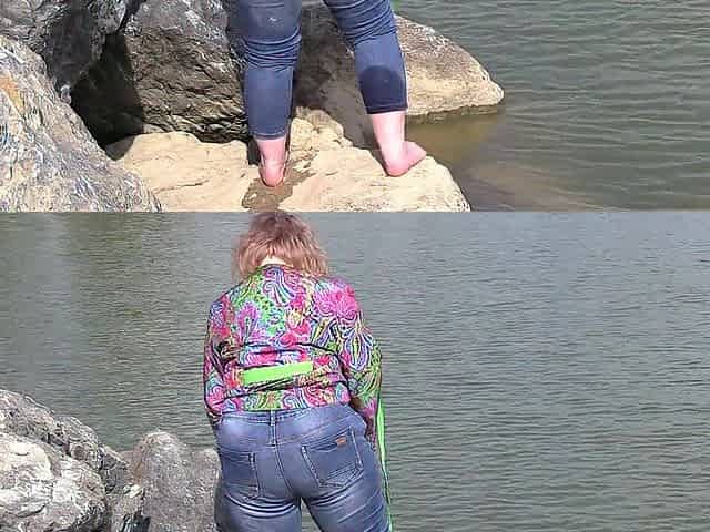Pissing Behind The Rocks On The Shore Peeping