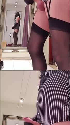 Sissy whore Hornyandrea clothed as wicked Secretary