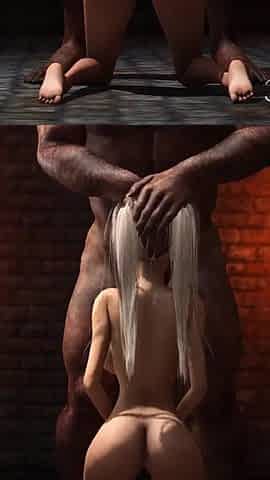 A sexy blonde gets fucked rough by a big monster in the dungeon