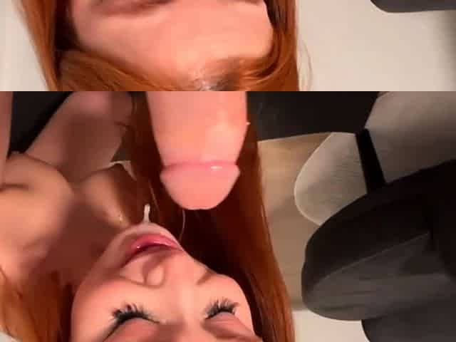 Ginger Head Babe Stuffing Her Mouth with a Thick Cock