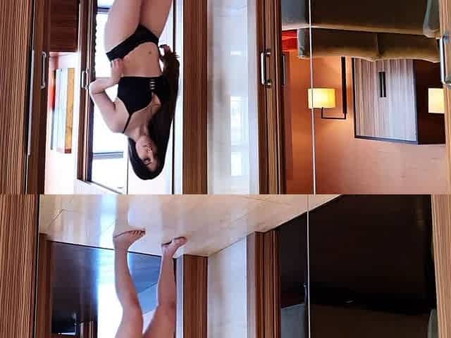In front of the mirror in lingerie