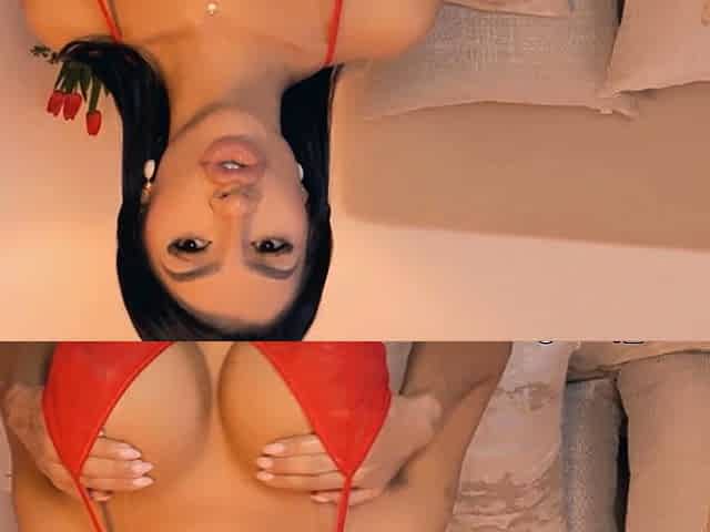 Sexy Olive Skinned Babe Toys Her Tits and Pussy