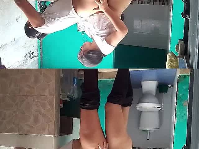 Lesbian Sex in the Gym Bathroom Ends in Mutual Orgasm
