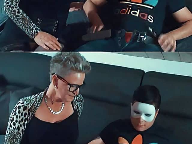 Granny sucking and fucking masked young boy