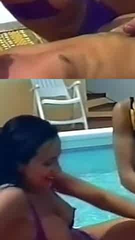 Poolside Threesome Mature Brunettes Dripping Wet Stretched Wide