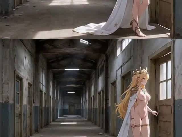 Golden-haired Dream Elf Brown-Haired Gal Taken Hard by Balaclava Stranger Industrial Hallway & Basement Bang [ai]