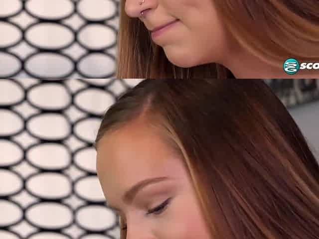 Fun blonde teenager from California spreads her pink cunt and smiles as she fingers her snatch.