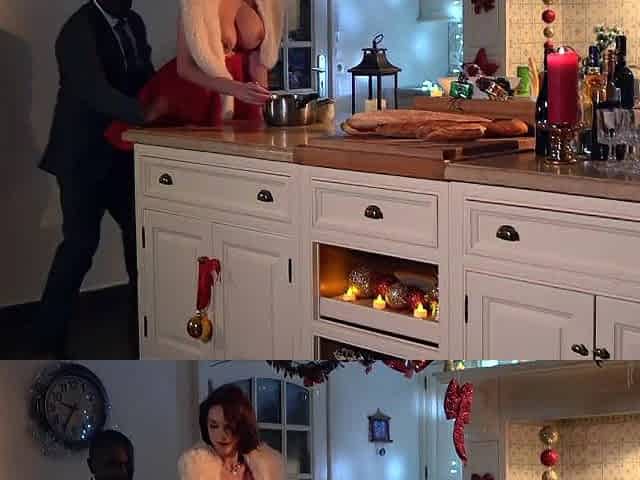 A mother I'd like to fuck gets screwed in the kitchen by a guest on Christmas Eve!