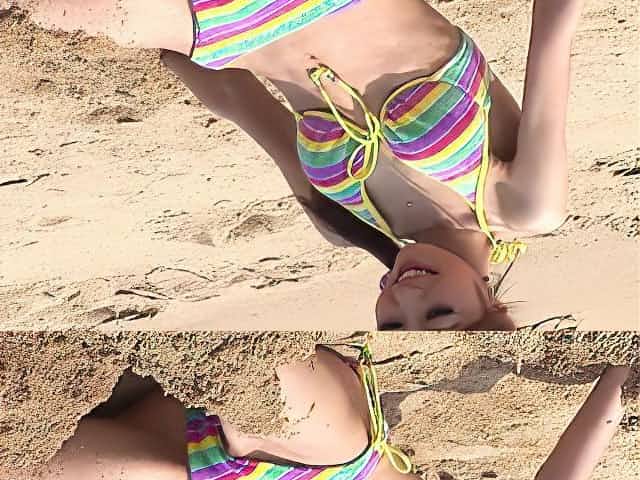 Lovers take clothes off and make doggy sex on the beach