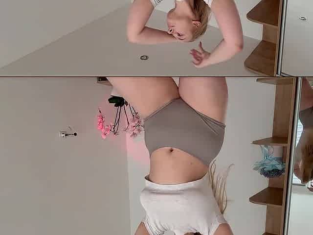 Curvy angel trying on taut shorts and showing off her view from behind