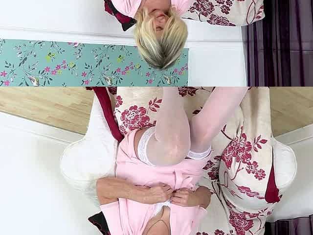Heavy titted granny Elle pleases her old cunt