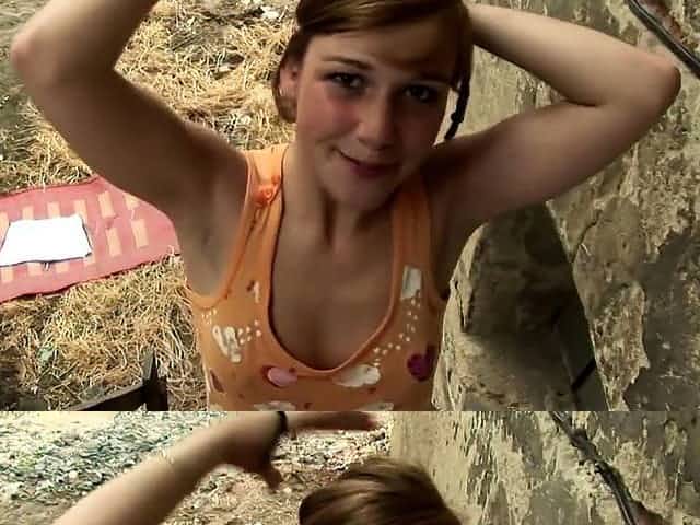 Jeune rousse prise dehors a la campagne