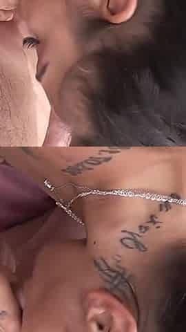 Hot Tattoed Skinny Brunette Fucked on Latex Mat