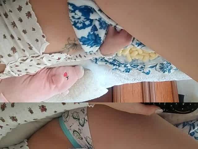 nasty hand missed a corn stick and hit a larger stick ... Cougar plays with a vibrator