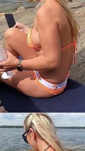 MILF Decides to Play a Naughty Game at the Public Beach After She Noticed Fisherman Next to Her