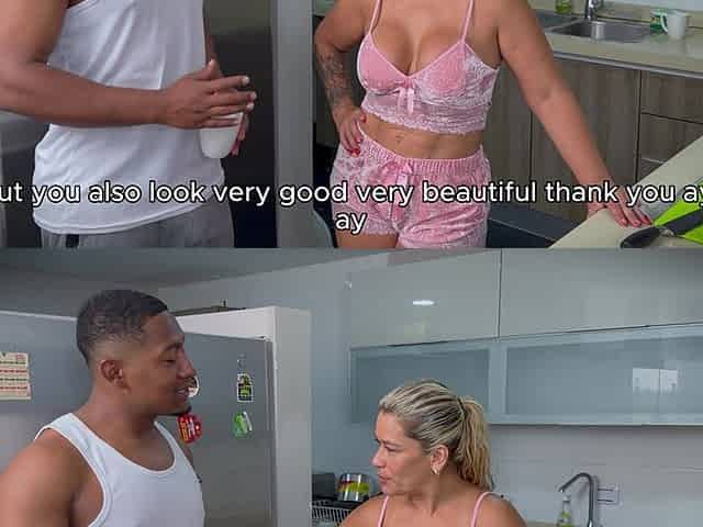 My stepson's horny best friend with a big black cock is fucking my horny MILF pussy in our kitchen!
