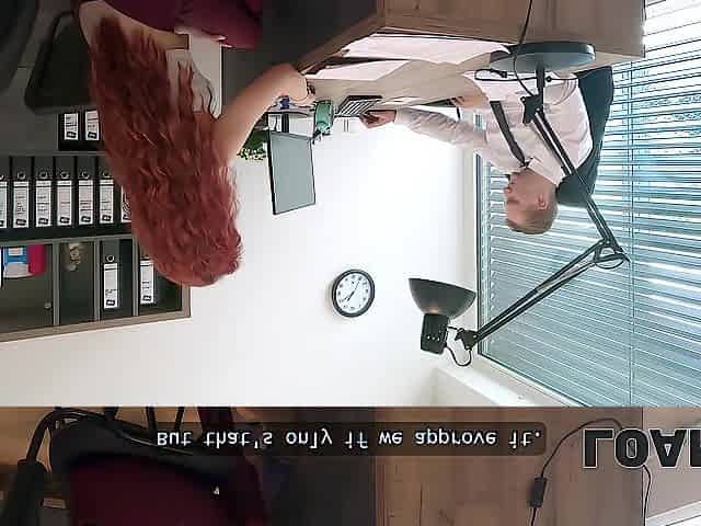 LOAN4K. Hawt business deal between sexy and fit redhead and a loan manager