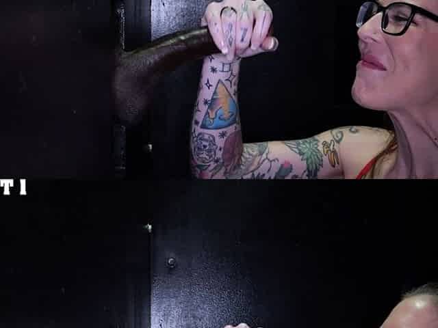 Nikki Zee swallows a big load through the gloryhole.