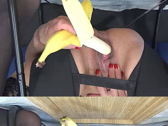 Banana in my large adult cunt close up