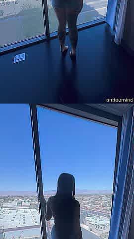 Cum on my titties in front of the window
