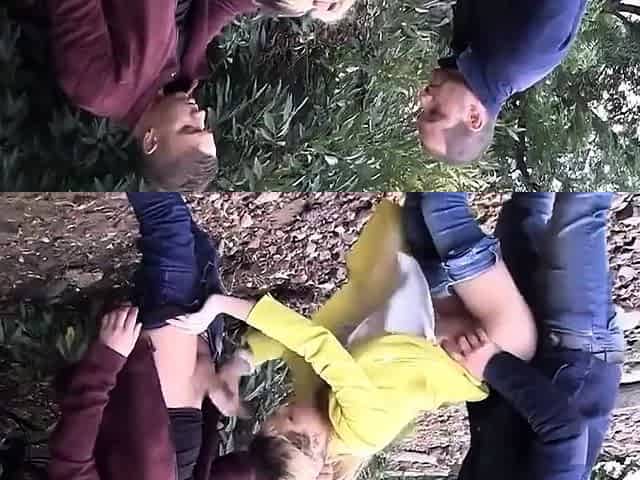 threesome in nature with cute blonde hooker