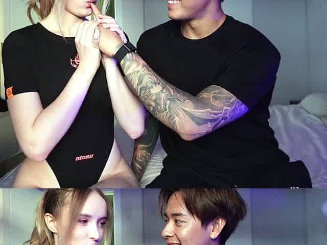 Blonde Russian Beauty Gives Private Attention to Cute Asian