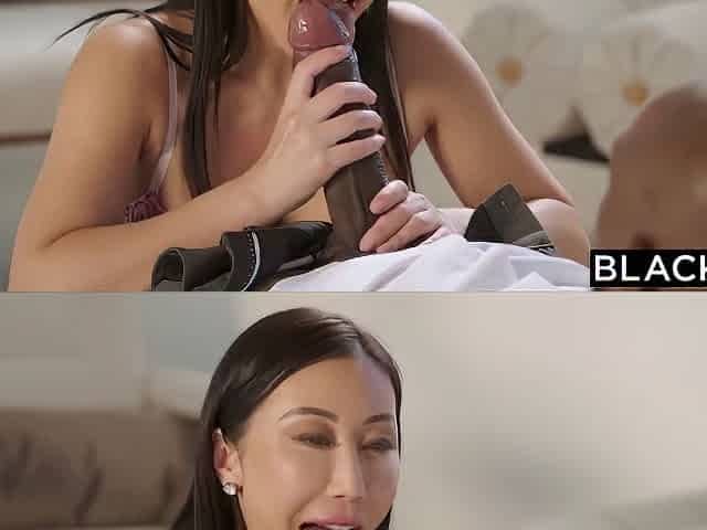 Sultry, Japanese Dark Haired Is Anxiously Blowing A Xxl, Black Manhood And Getting Wedged With It