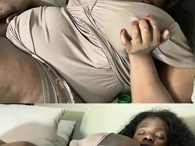 Moaning Black BBW Pleasures Herself in Bed