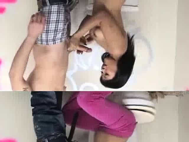Asian babe Yuki Mori is in the bathroom when a large cock