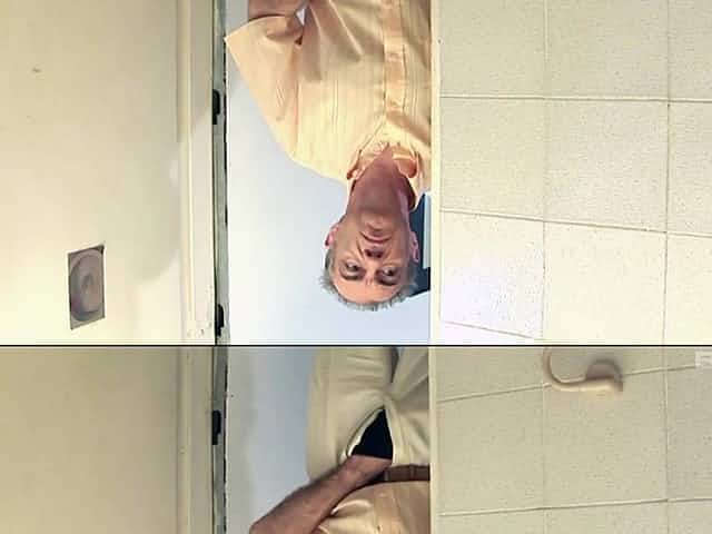 Young cutie sucking the cock of an older fella in the bathroom