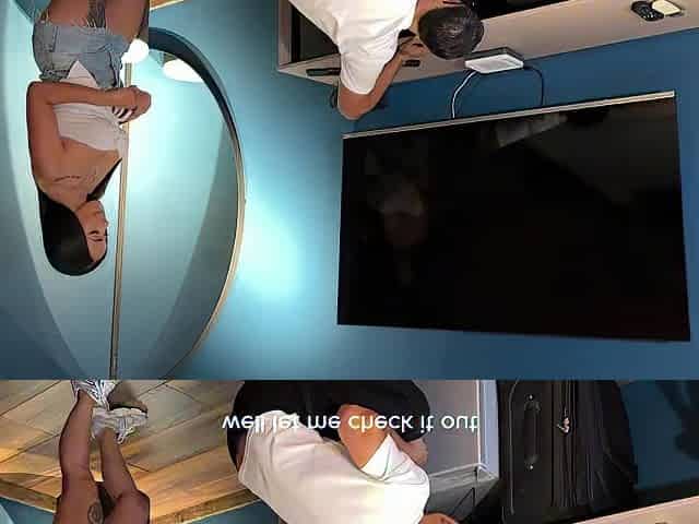 Colombian woman pays nerdy technician by sitting on his knob