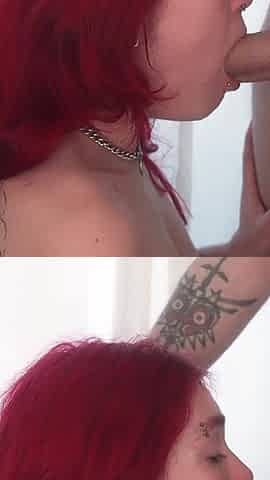Amateur Redhead Gives Passionate Deepthroat Blowjob to Big Dick - Cum in Mouth